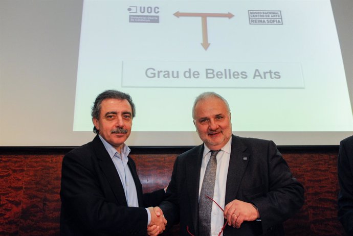 El rector de la UOC, Josep Antoni Vallvé, y el director del museo, Manuel Borja-