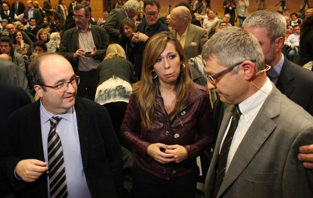 M.Iceta (PSC), A.S.Camacho (PP) y Joaquim Coll (SCC)