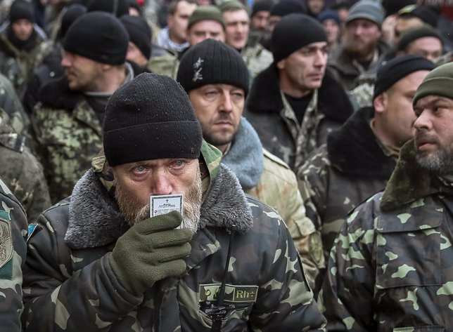 Soldados ucranianos combatientes en el este en el batallón 