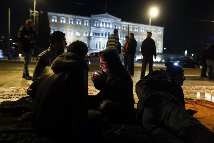Refugiados sirios en plaza Sintagma de Grecia