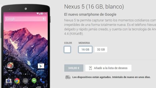 Nexus 5 blanco, "agotado"