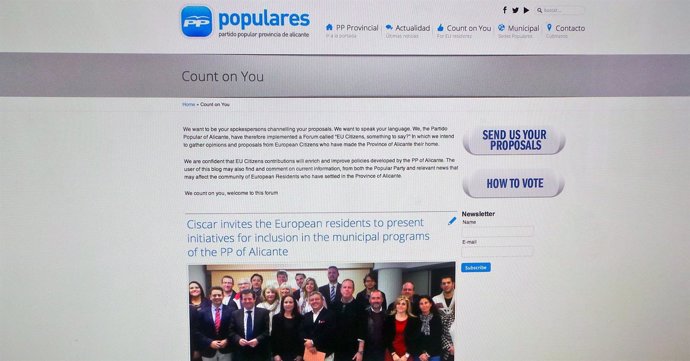 Web del PP de Alicante para residentes europeos