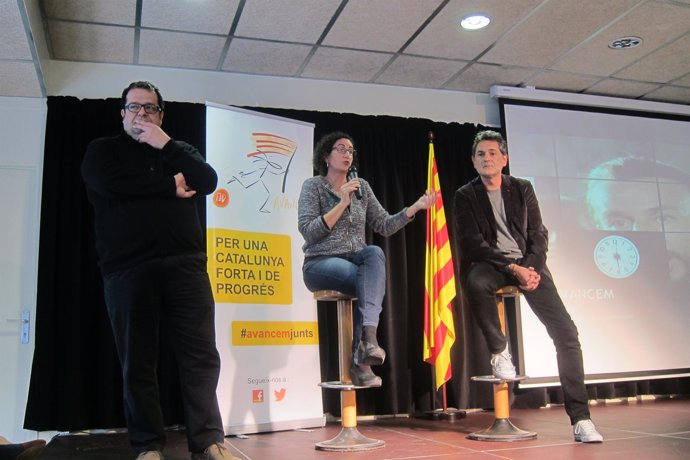 Joan Ignasi Elena, Marta Rovira y Lluís Moreno en el acto de Avancem