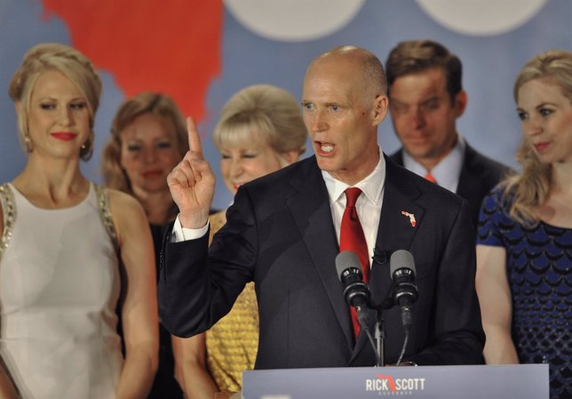 Republican Florida Governor Scott celebrates his re-election during a U.S. Midte