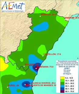 Datos de lluvia en algunos puntos de la Comunitat Valenciana