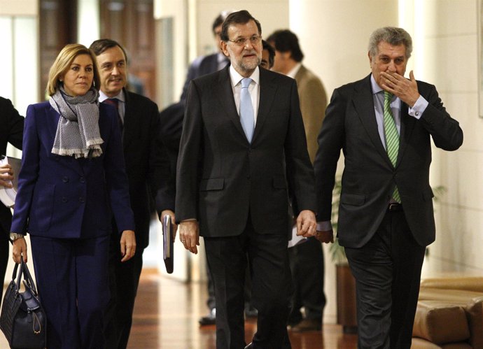 Cospedal, Mariano Rajoy y Jesús Posada en el Grupo Parlamentario del PP