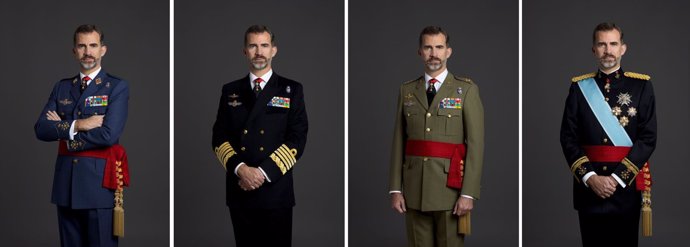 El Rey con los uniformes de los tres ejércitos