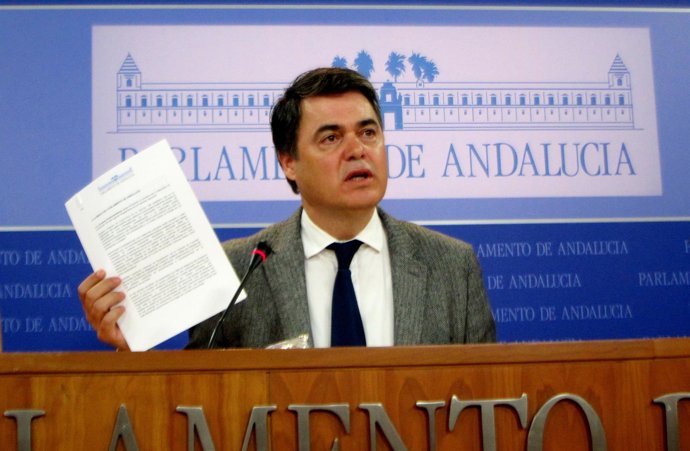 El portavoz del PP-A en el Parlamento, Carlos Rojas, hoy en rueda de prensa