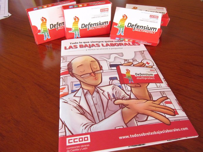 Fanzine y cajas de caramelos de la campaña de CCOO sobre bajas laborales