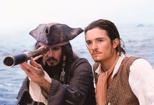 Johnny depp y Orlando Bloom en Piratas del Caribe