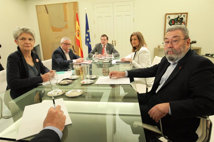 Sindicatos, Toxo, Méndez, Báñez y Rajoy