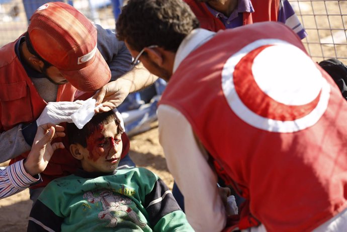 Un niño sirio herido por una mina