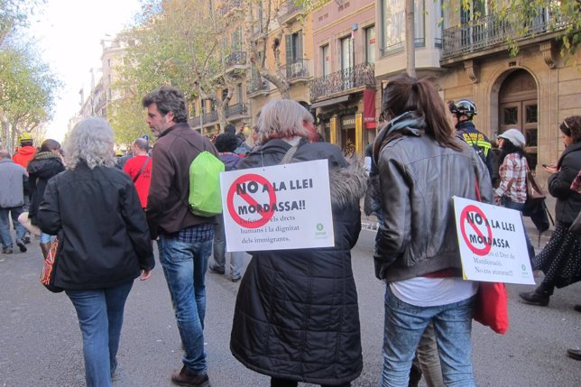 Momento de la manifestación contra la Ley de Seguridad Ciudadana en Barcelona