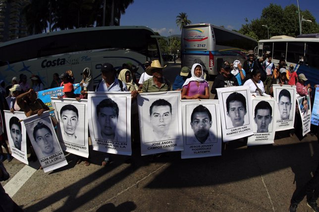 Relatives of the 43 missing students from Ayotzinapa Teacher Training College ho