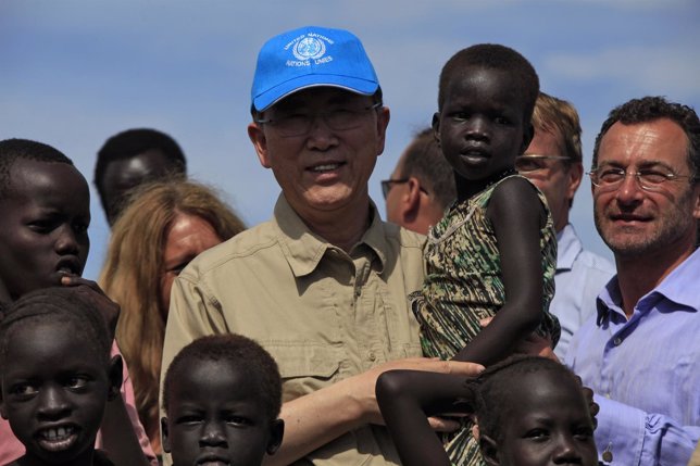 Ban Ki Moon, en una visita a Sudán del Sur en mayo de 2014