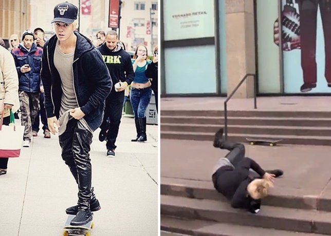 Justin Bieber y su torpe caída, haciendo el ridículo ante sus fans