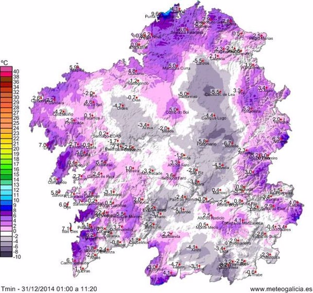 Temperaturas mínimas en Galicia en el cierre del año