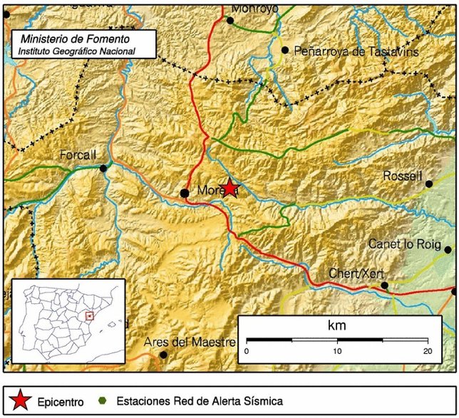 Localización del terremoto en Morella 