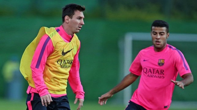 Leo Messi Rafinha entrenamiento Barcelona