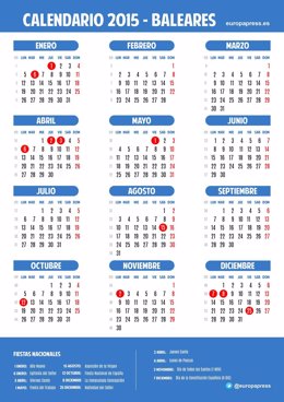 Calendario laboral para 2015 de Baleares
