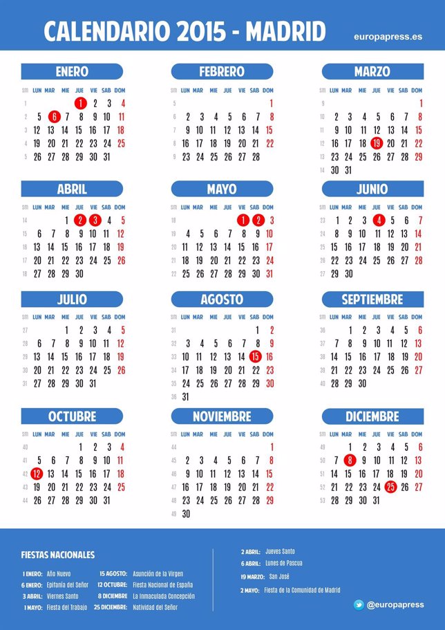 Calendario laboral para 2015 de Madrid