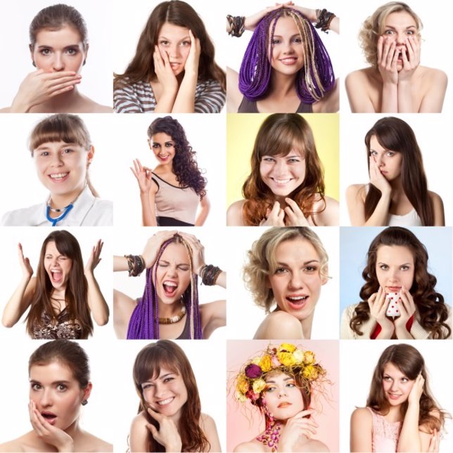 Fotografías de mujeres con distintas expresiones faciales.