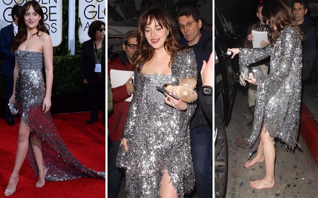 Dakota Johnson,  así llegó a los Golden Globe, y acabó como Anastasia Steele