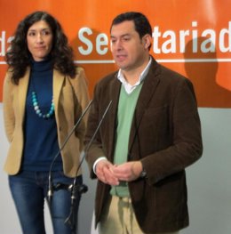 El presidente del PP-A, Juanma Moreno, hoy en Sevilla