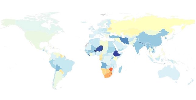 Mapa de la evolución de la esperanza de vida en el mundo