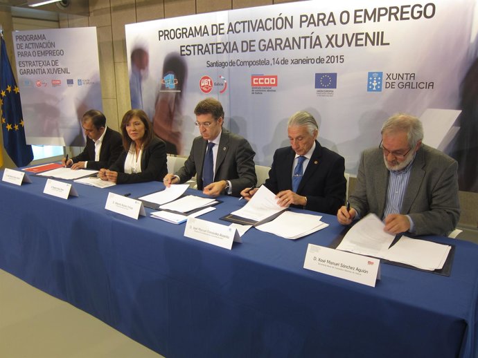 Firma de Feijóo, CEG, CC.OO. Y UGT de los programas de empleo