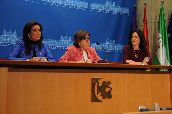 Sánchez (centro), entre Moreno y Gracia en la rueda de prensa