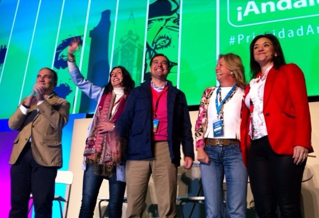 Eías Bendodo, Dolores López, Juanma Moreno, Angeles Muñoz, PP-A, en Málaga