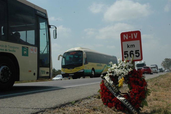 Corona de flores en el kilómetro 565.
