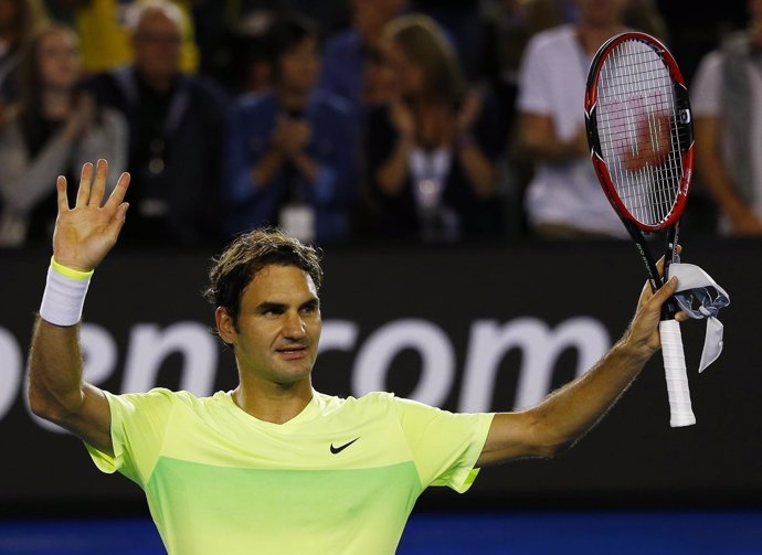 Roger Federer celebra su victoria ante Lu Yen-Hsun en el Abierto de Australia