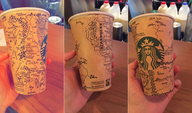Vaso de Starbucks con dibujos de la tierra Media