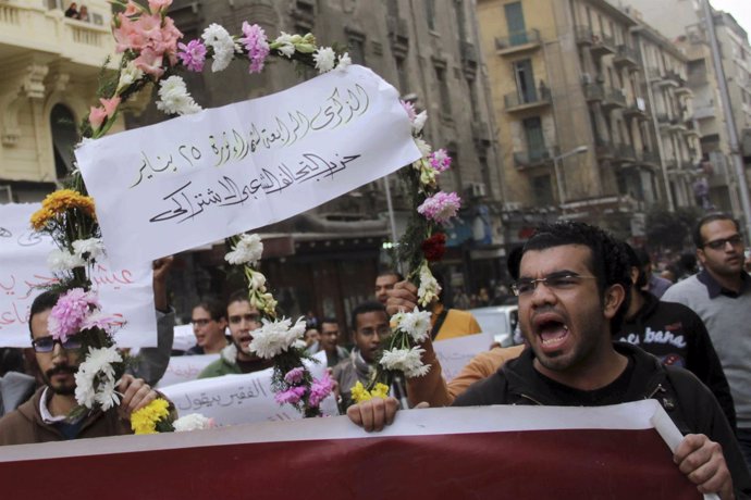 Activistas del partido SPAP durante una protesta en El Cairo
