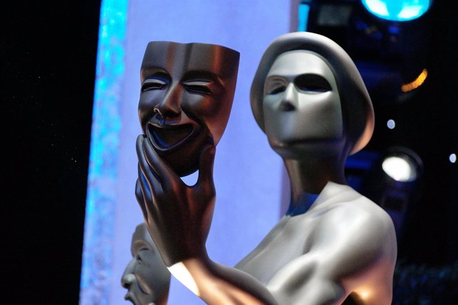 A SAG award statue is pictured behind the scenes before for tomorrow's Screen Ac