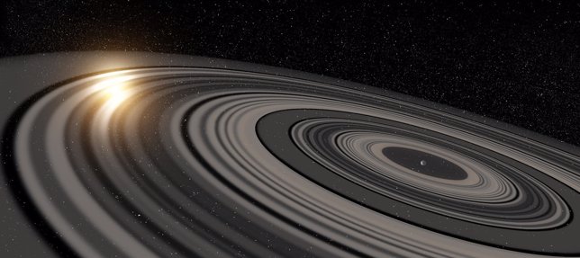 Planeta con un sistema de anillos gigante