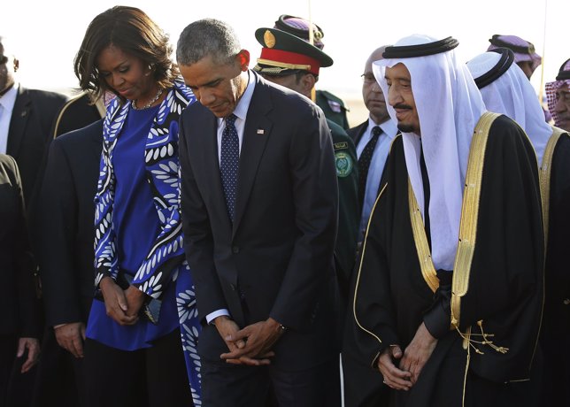 Michelle y Barack Obama junto al rey Salmán de Arabia Saudí