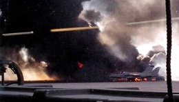 Imagen del accidente aéreo de un F16 en Los Llanos, Albacete