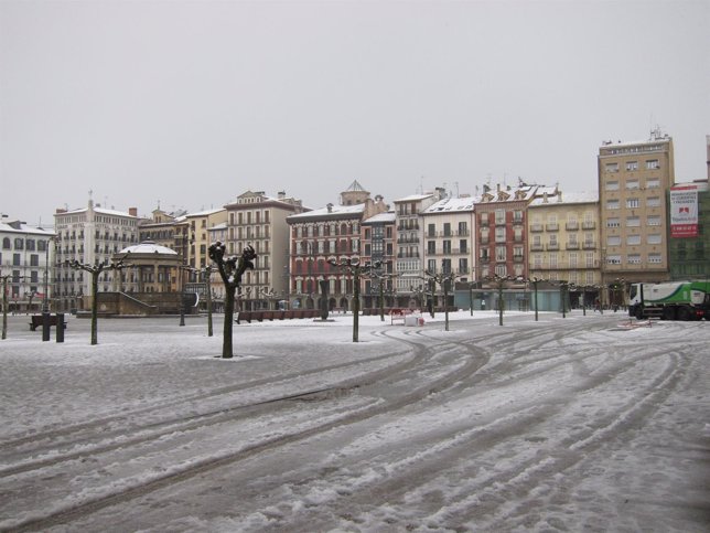 Plaza del Castillo de Pamplona nevada.