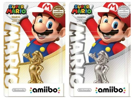 Amiibo de Super Mario en dorado y plateado