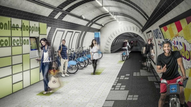 Metro de Londres, recreación con ciclistas en túneles abandonados