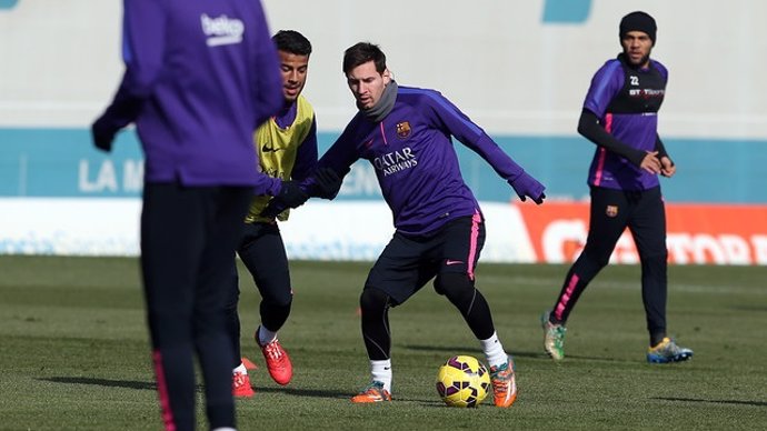 Messi Rafinha entrenamiento Barcelona