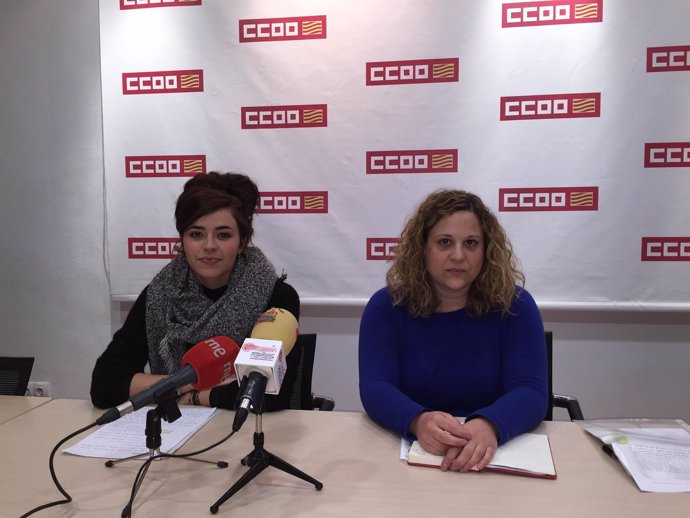 Irene Cuartero y Tania Pérez, en rueda de prensa en CC.OO. Este lunes