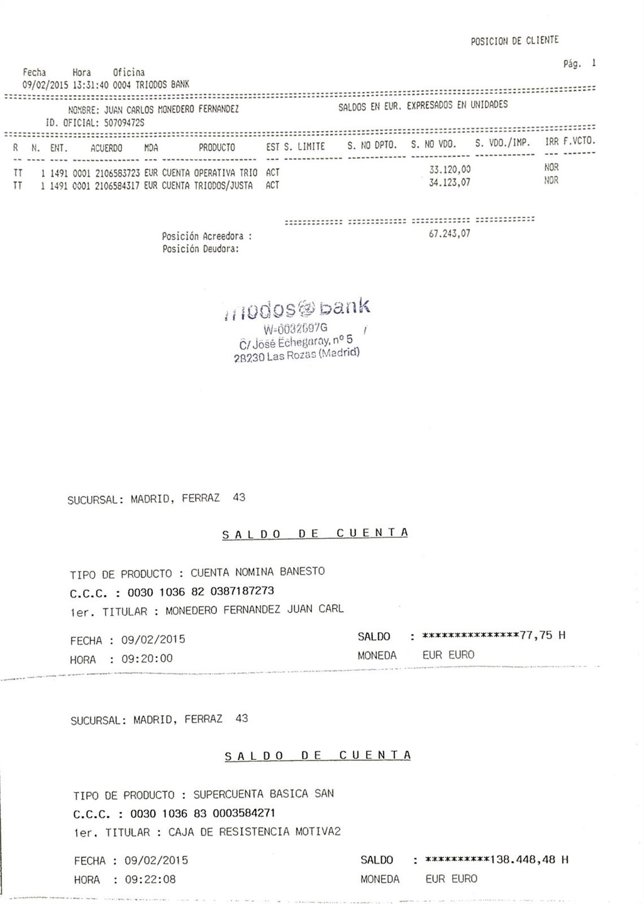 Extractos bancarios hechos públicos por Monedero