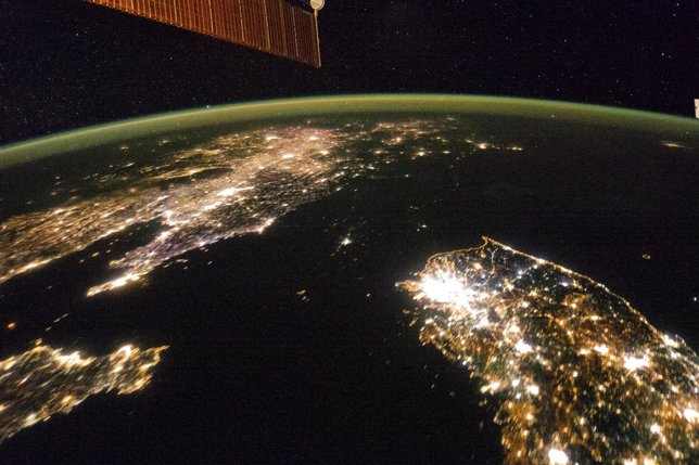 Corea del Norte y Corea del Sur desde el espacio, vista de satélite