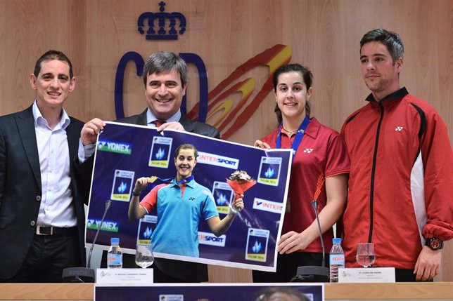 Carolina Marín, Miguel Cardenal, David Cabello y Fernando Rivas          