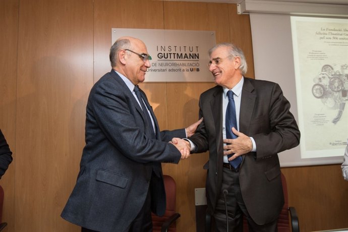 El pte. Abertis Salvador Alemany y el dtor.Del Inst.Guttmann J.M.Ramírez