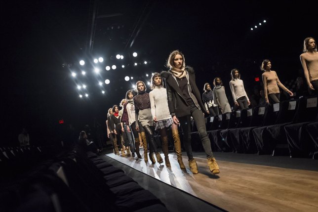 Models rehearse before the BCBG Max Azria Fall 2015 collection show during New Y